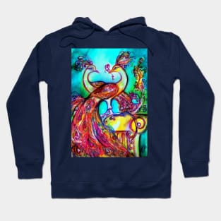 PEACOCKS IN LOVE Red Aqua Blue Turquoise Hues Hoodie